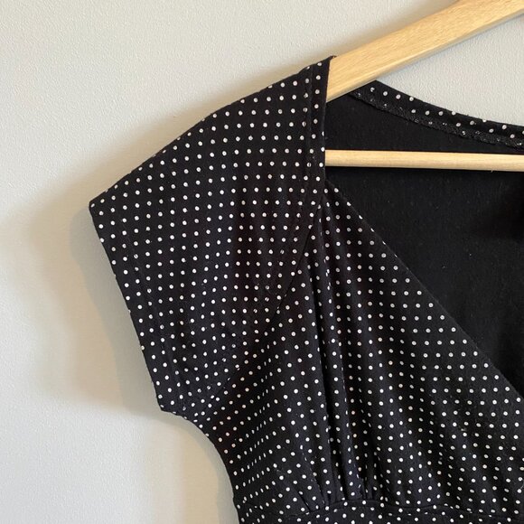 Polka Dot Babydoll Y2K Capsleeve Blouse Empire Waist Coquette Crossover Neckline - Picture 2 of 11